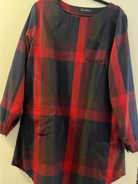 Cupshe Red, Navy & Green Plaid Tunic Shirt Jacket